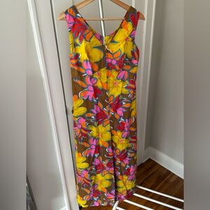 Vintage 60’s 70’s Psychedelic Floral Jumpsuit in Yellow, Pink & Brown Sz XS